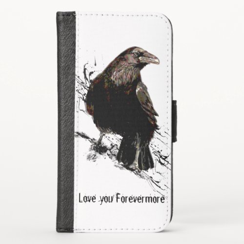 Watercolor Raven Bird Animal Art Black Quote iPhone X Wallet Case