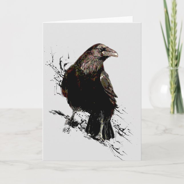 Watercolor  Raven Bird Animal  Art Card (Front)