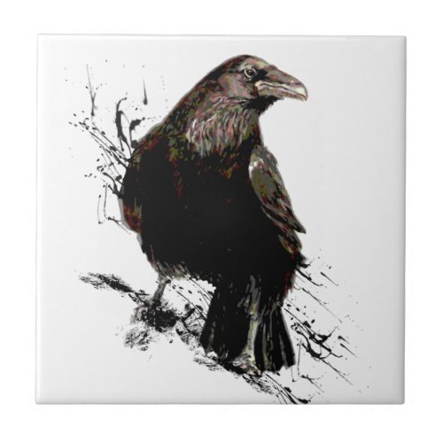 Watercolor  Raven Bird Animal  Art Ceramic Tile