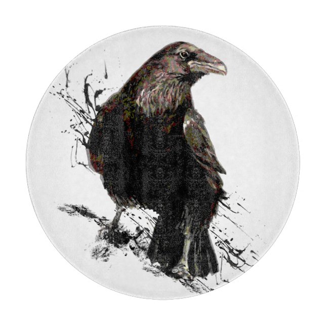 Watercolor  Raven Bird Animal  Art Cutting Board (Front)