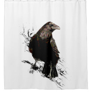 Watercolor Raven Bird Animal Art Shower Curtain