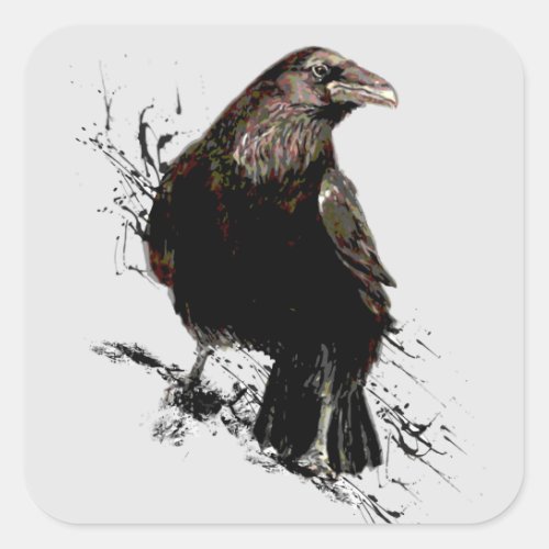 Watercolor  Raven Bird Animal  Art Square Sticker