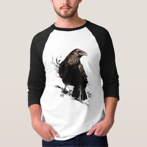 Watercolor  Raven Bird  Animal Art T_Shirt