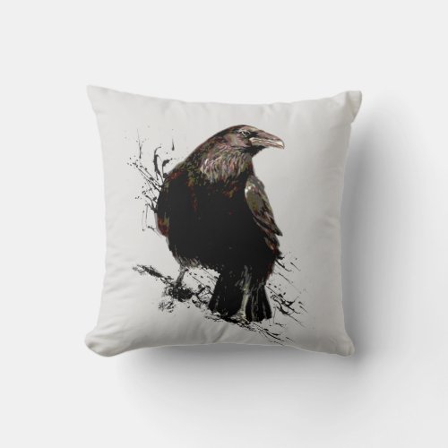 Watercolor  Raven Bird Animal  Art Throw Pillow