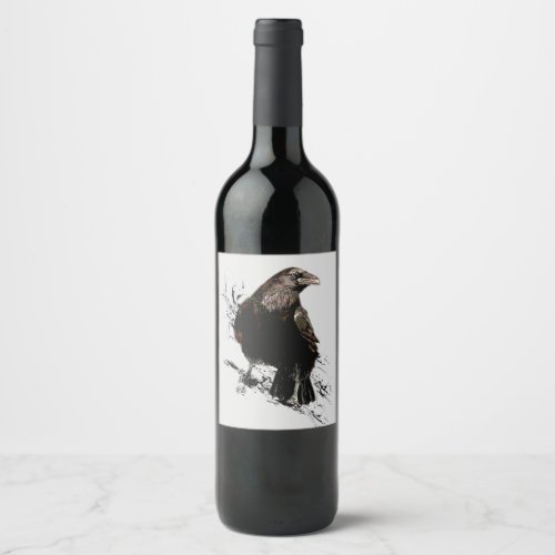 Watercolor  Raven Bird Animal  Art Wine Label