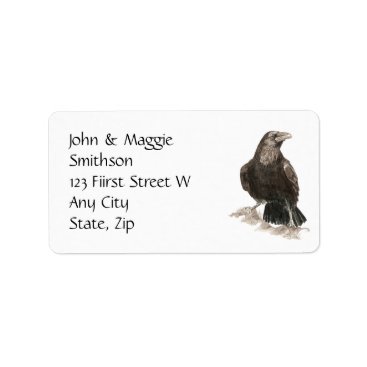 Watercolor Raven Bird Nature Custom Address Label