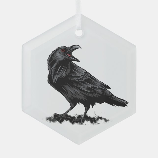 Watercolor Raven Birds Glass Ornament (Front)
