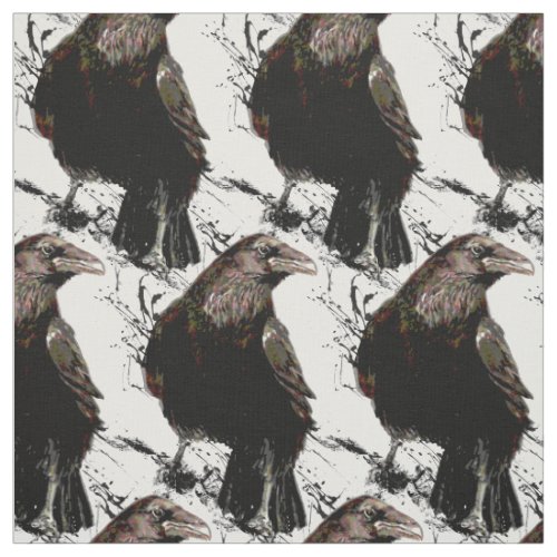 Watercolor Raven Black Bird Animal Nature Art Fabric