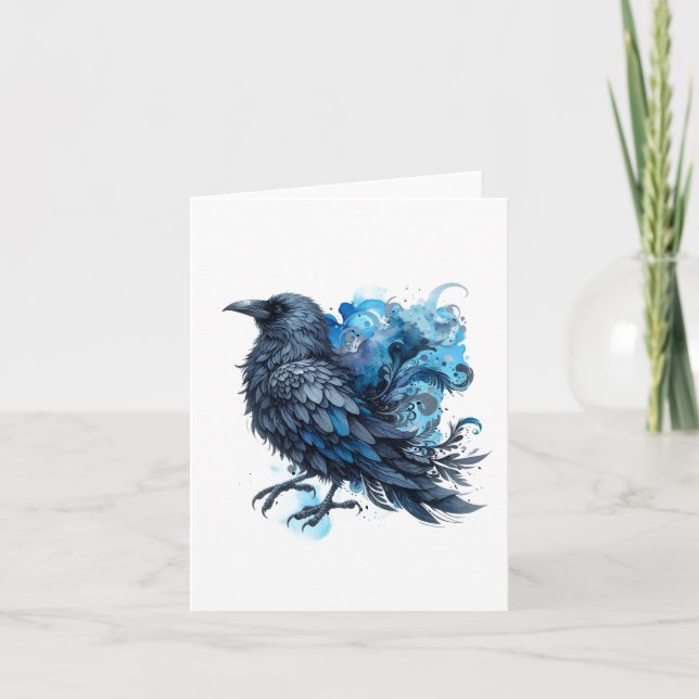 Watercolor Raven Blank Note Card (Front)