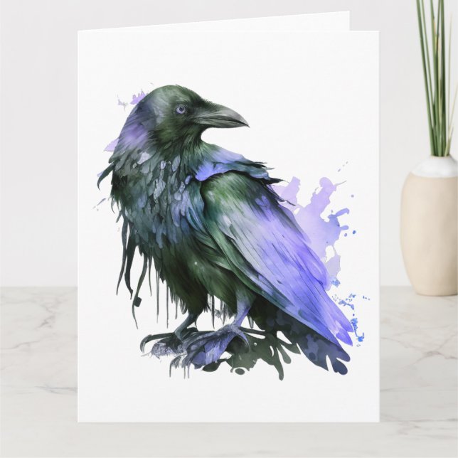 Watercolor Raven - Blue Card (Front)