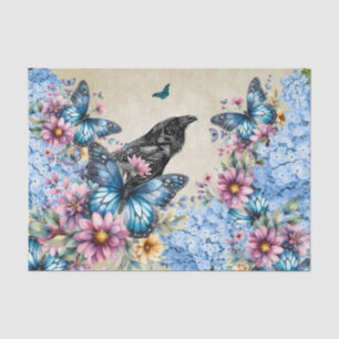 Watercolor Raven Blue Hydrangea & Butterflies Tissue Paper