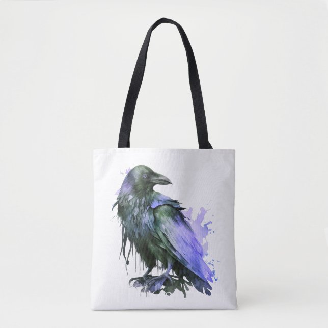 Watercolor Raven - Blue Tote Bag (Front)