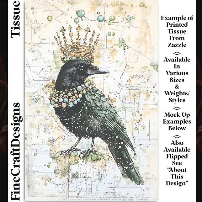 Watercolor Raven, Crown & Necklace DK8R Decoupage Tissue Paper (Creator Uploaded)