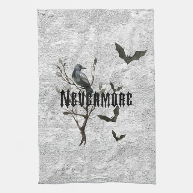 Watercolor Raven Nevermore Kitchen Towel (Vertical)