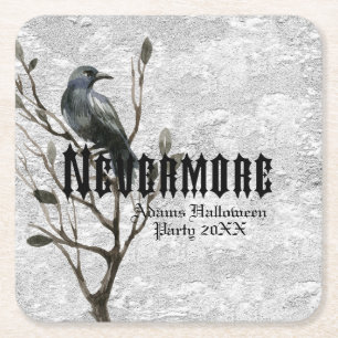 Watercolor Raven Nevermore Square Paper Coaster