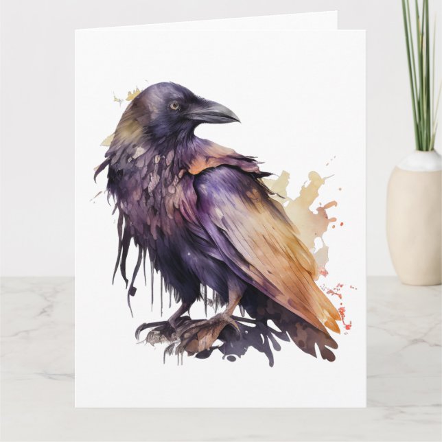Watercolor Raven - Orange Card (Front)