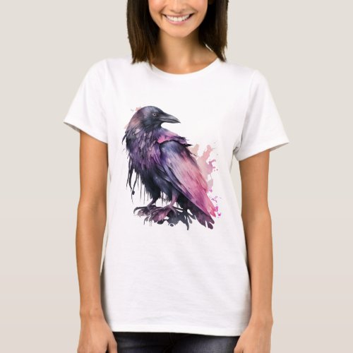 Watercolor Raven _ Pink T_Shirt