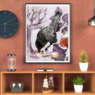 Watercolor Raven Purple Fantasy Gothic Nature Art Poster