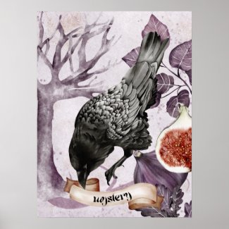 Watercolor Raven Purple Fantasy Gothic Nature Art 