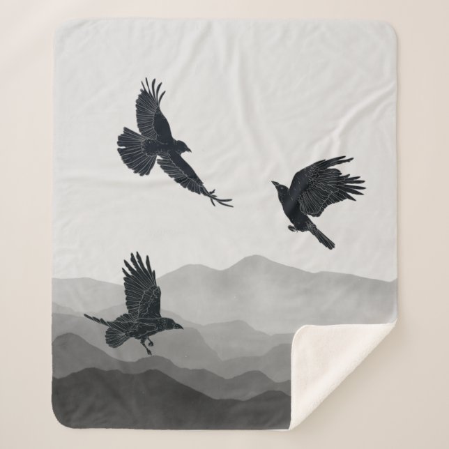Watercolor Ravens Crows Black Birds Wildlife  Sherpa Blanket (Front)