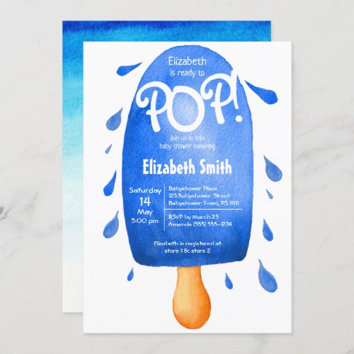 Watercolor ready to pop baby boy baby shower invitation
