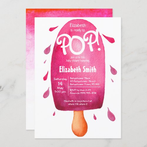Watercolor ready to pop baby girl baby shower invitation