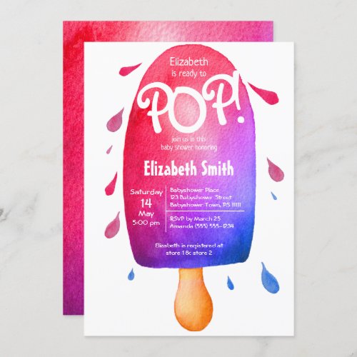 Watercolor ready to pop gender neutral baby shower invitation