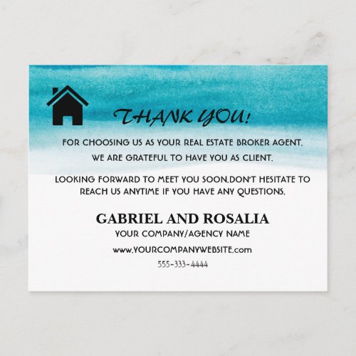 Watercolor Real Estate  Agent Customer Thank You  Postcard