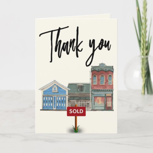 Watercolor Real Estate Agent Seller Closing  Thank You Card