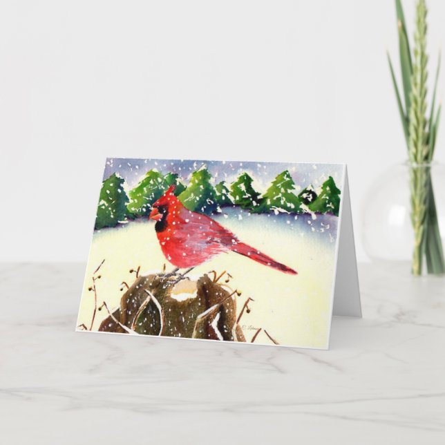 Watercolor Realism Male Cardinal Scripture Inside Holiday Card (Front)