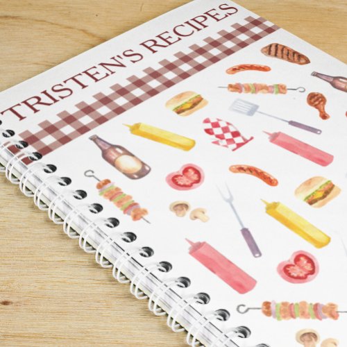 Watercolor Recipe Cookbook BBQ  Grill Grilling Notebook