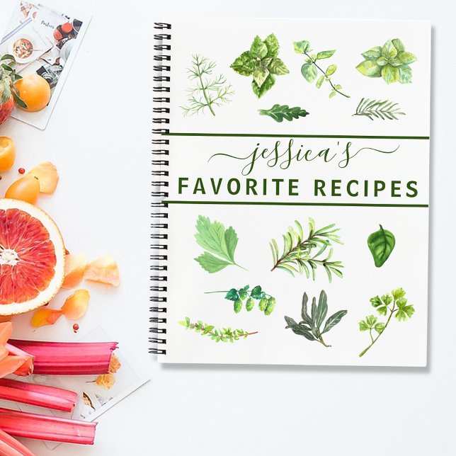 Watercolor Recipe Herbs Greenery Personalized Cook Notebook (Creator Uploaded)