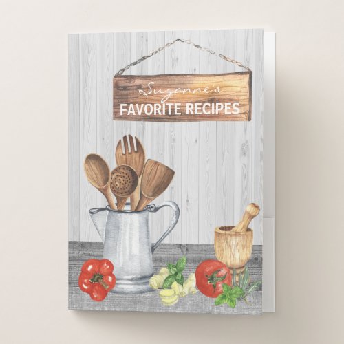 Watercolor Recipes Utensils Spoon Wood Pocket Folder