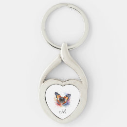 Watercolor Red Admiral Butterfly Monogram Initial Keychain