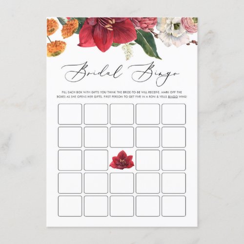 Watercolor Red Amaryllis Bridal Shower Bingo Game Enclosure Card