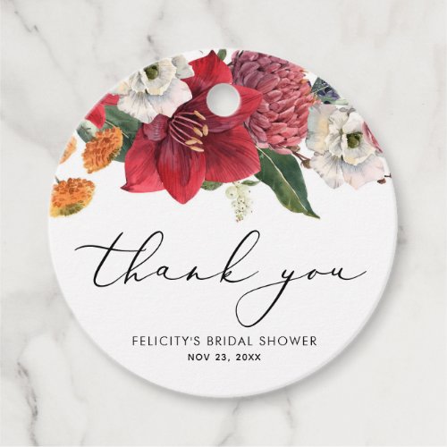 Watercolor Red Amaryllis Bridal Shower Thank You Favor Tags