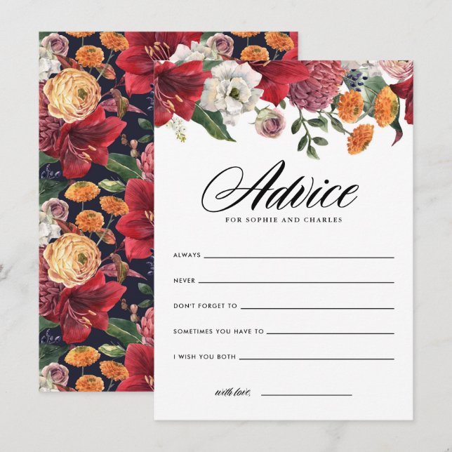 Watercolor Red Amaryllis Wedding Advice and Wishes Enclosure Card (Front/Back)