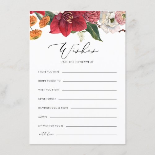 Watercolor Red Amaryllis Wishes for the Newlyweds Enclosure Card