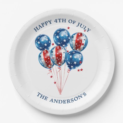 Watercolor red and blue balloons festive 4th July Paper Plates