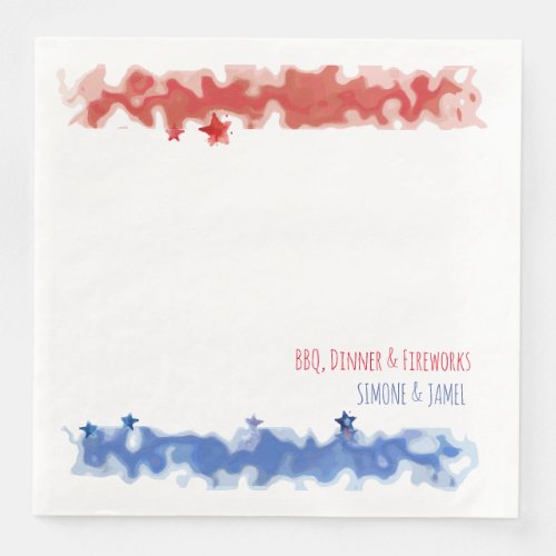 Watercolor Red and Blue Bars with Sta 4th of July Paper Dinner Napkins