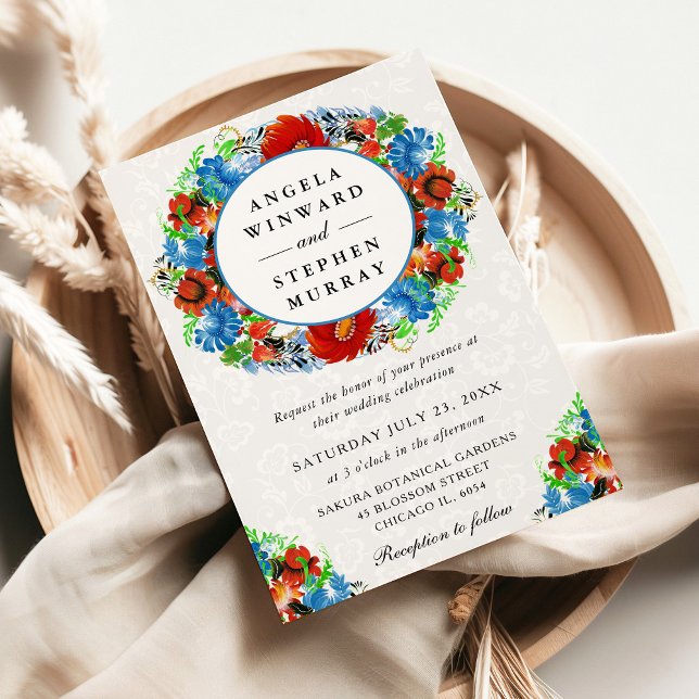 Watercolor Red and Blue Wreath Wedding Invitation (Creator Uploaded)