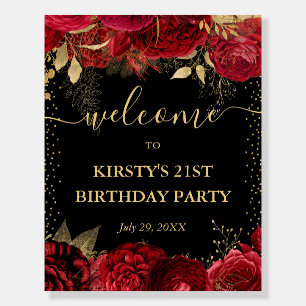 Watercolor Red and Gold Flowers Birthday Foam Board