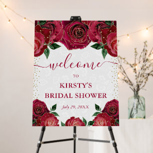 Watercolor Red and Gold Flowers Bridal Shower Foam Board