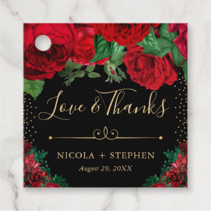 Watercolor Red and Gold Glam Roses Wedding Favor Tags
