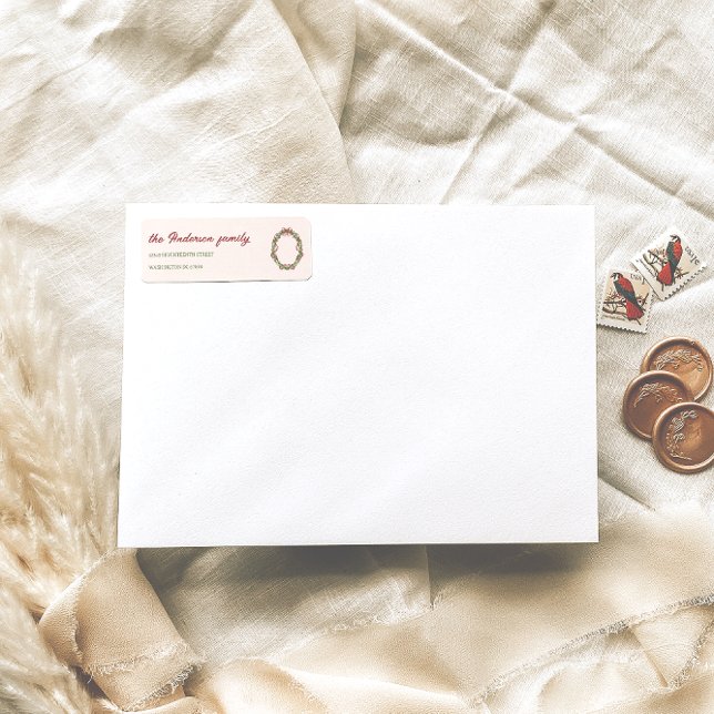 Watercolor Red And Green Bow Wreath Christmas  Label (Creator Uploaded)