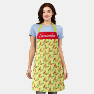 Watercolor Red And Green Chili Peppers Apron