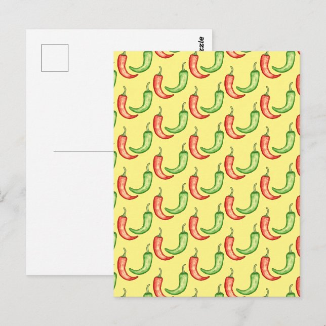 Watercolor Red And Green Chili Peppers Postcard (Front/Back)