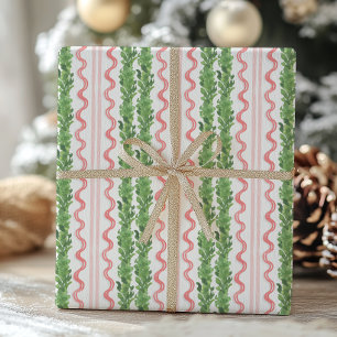 Watercolor Red and Green Christmas Garland Wrapping Paper Sheets