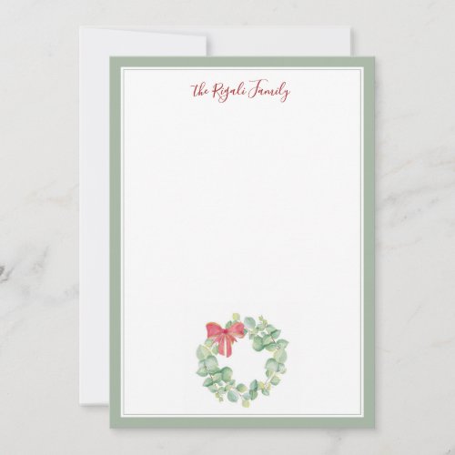 Watercolor Red and Green Christmas Wreath Note Card