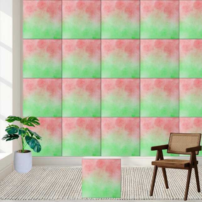 Watercolor Red and Green Gradient Ceramic Tile (Watercolor Red and Green Gradient Ceramic Tile)